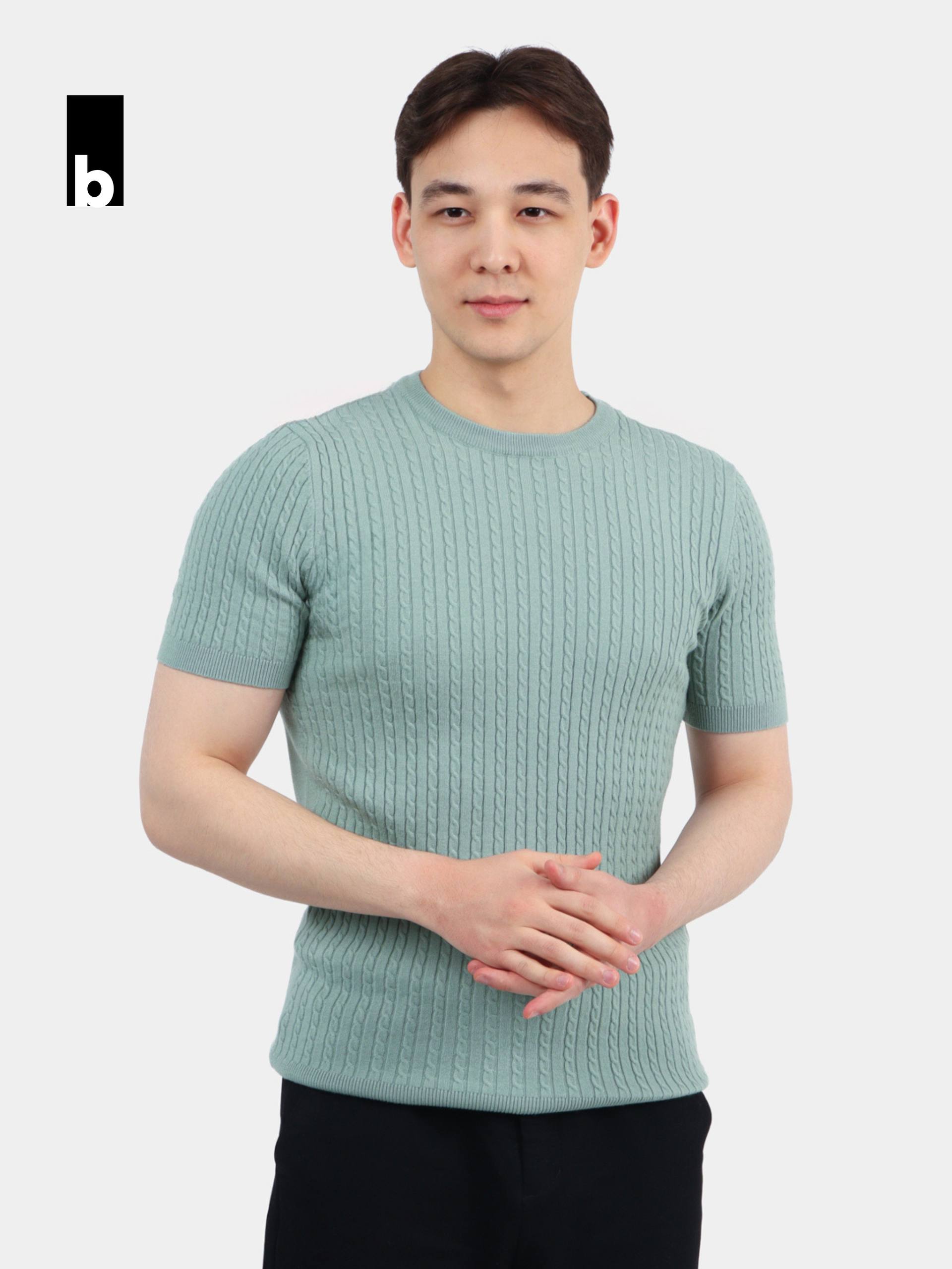 Вязаная футболка бирюзового цвета с фактурным узором «косы»